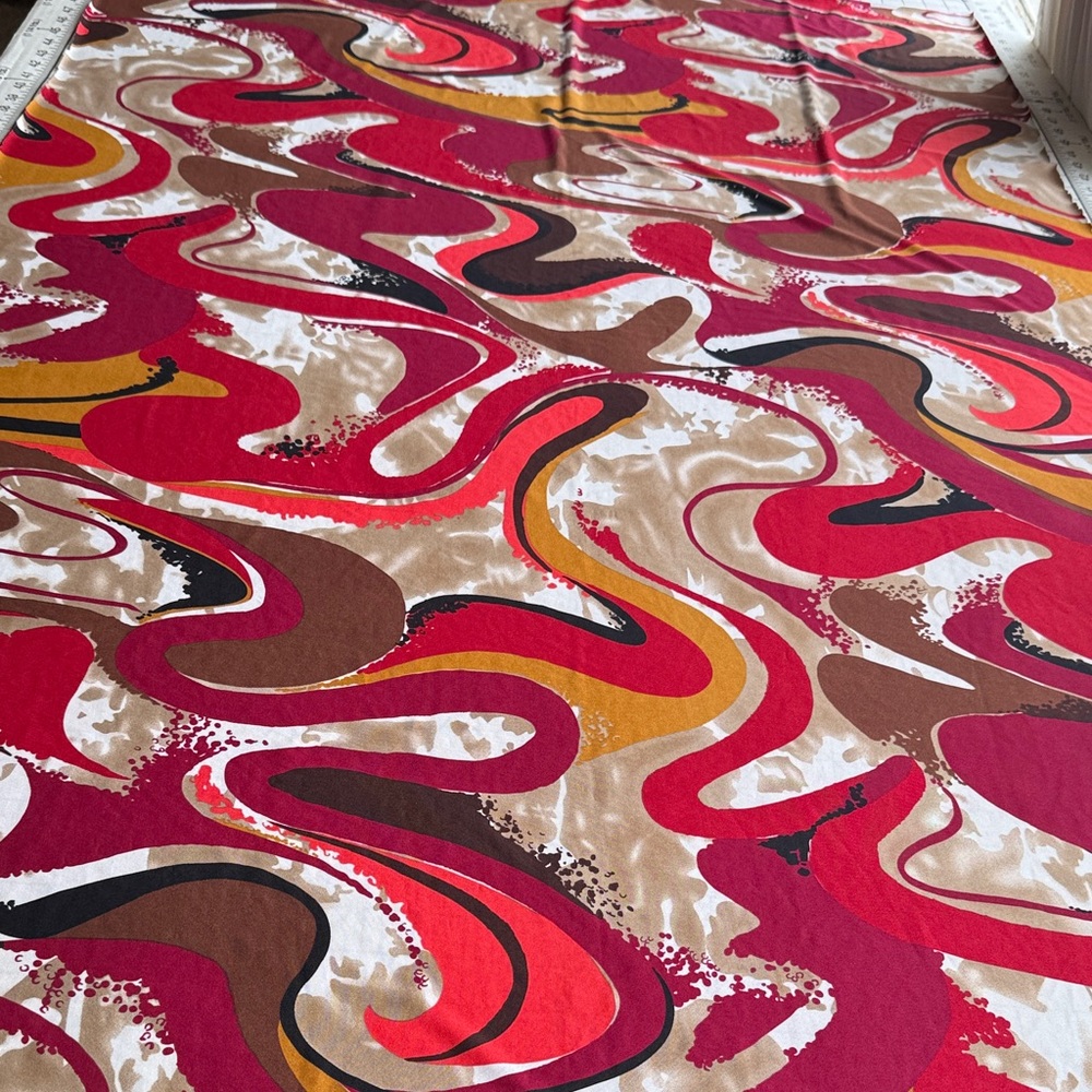 Vintage Slinky Stretch Polyester Fabric 1 Yard x 58” Abstract Swirl 1970s Disco